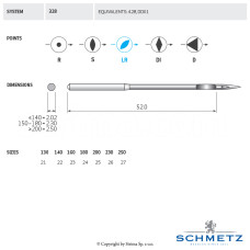 Strojové jehly pro průmyslové šicí stroje Schmetz 328 LR 120