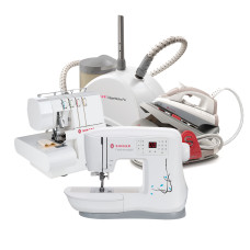 Singer speciální set šicího stroje, overlocku, žehličky a steameru - rozbalené